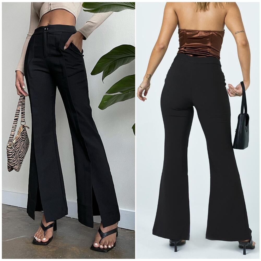 PRINCESS POLLY Kaylen Split Hem Flare Pants Black | 6 - Picture 1 of 9